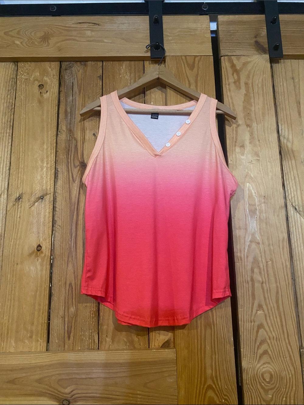 SHEIN Pink to Coral Ombre V-Neck Tank with Button Detail